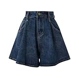 Jeans Rock Damen Kurz, Minirock mit Taschen, Jeansrock Blau Knielang High Waist Röcke Hosenrock Hose Wickelrock für Frauen Skirt Swing Einfarbig Freizeitrock Herbstrock Sommerrock Elegant