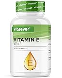 Vitamin E 400 I.E. natürlich - 365 Softgel Kapseln - Premium: Natürliches Vitamin E aus Sonnenblumen - 12 Monatsvorrat - Hochdosiert