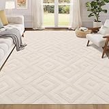 Enyhom Kurzflor Teppich, 80 x 150 cm Schlafzimmer Läufer Flur 3D Design Flauschig Weich Küchenteppich Waschbarer rutschfest Geometrischem Vorleger für Esszimmer Küchen, Creme