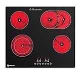 AMZCHEF Glaskeramikkochfeld 4 Platten 7200W, Herdplatte 4 Kochfelder 60 cm, 9 Leistungsstufen, Dual-/Ovalzonen für Grillen, Heizpause-Funktion, Kompatibel mit allem Kochgeschirr