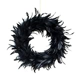 Federkranz Schwarz Natürlicher Federkranz Deko 40 cm Haustürkranz Dekorationszubehör Halloween Dekorationen