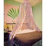 Eimilaly Zweifarbiger Betthimmel Moskitonetz rosa lila mit warmen Lichtern, Betthimmel für Mädchen Zimmerdekoration, Einzeltür