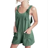 KODMNSW Mädchen Jumpsuit Kurz Latzhose Sommer Outfits Ärmelloses Overall Freizeit Casual Loose Jumpsuits Latz-Shorts Trainingsanzug Kinderoverall mit Tasche 5-14 Jahre Angebote Grün 150