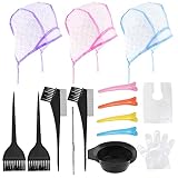 Swpeet 22Pcs Haar Färbung Kit, 3-Farbe PVC Haar Färbung Caps mit Styling Tools, Einweg-Haarfärbung Schal mit Handschuhen, Farbbürsten Mischschüssel, Winkelkamm und Clip für DIY Salon Färben Haar