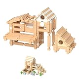 Aublinto Holzbausteine Natur Spielzeug ab 3 4 5 6 Jahre Bauklötze Holz für Kinder Geschenke Junge und Mädchen Ostergeschenke Kreatives Premium Holzbausteine Holzbausteine Natur - Bauklötze Holz Baby