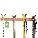 CRID Ski Wandhalterung für 4 Paar Ski inkl. Skistöcke und Equipment - Robustes Eichenholz - Universal Skihalterung kompatibel mit allen Skimodellen - Inklusive Montage-Kit - Deutsche Marke