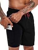 Atforna Badeshorts Männer Kurz Badehose mit Kompression Liner 2 in 1 Badehosen Herren Strand Surf Shorts mit Kordelzug Reißverschlusstasche Schwarz XXL