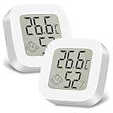 Ainiv Mini LCD Thermometer, 2 Stück Digital Thermometer Innen, Hygrometer Innen, Thermometer Hygrometer, Kabelloses, Luftfeuchtigkeit Meter für Babyzimmer Wohnzimmer Büro Gewächshaus(Weiß)