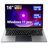 16-Zoll-Laptop, tragbarer Laptop mit 8 GB DDR und 256 GB SSD, erweiterbar auf 1 TB. Pentium-Quad-Core-Prozessor bis zu 2,64 GHz. 9000-mAh-Akku. Mini-HDMI-Schnittstelle. Webcam. Schlanke Laptops