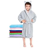Twinzen - Kinderbademantel Mädchen oder Junge - 100% Baumwolle Ohne Chemikalien OEKO-TEX® - 2 Taschen, Gürtel, Kapuze mit Ohren - 3-4 Jahre, Grau, Size2