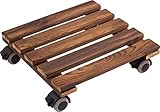 Metafranc Pflanzenroller 300 x 300 mm - 60 kg Tragkraft - Kiefer-Platte - Vintage-Look - TPE-Rollen mit 4 Feststellern / Indoorroller / Blumenroller / Transporthilfe für Pflanzen / 825270