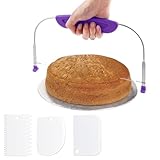 ClcIosis 4 Stück Tortenbodenteiler Set, Tortensäge, Tortenschneider Tortenbodenschneider Ausgestattet mit Kuchenschaber Zum Gleichmäßigen Aufteilen von Kuchen und Brot (Lila, Weiß)