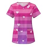 QWUVEDS Ringelshirt Kurzärmlige Damen-Tops mit V-Ausschnitt, Weihnachts-Erntedank-Bluse Damen Top V Ausschnitt