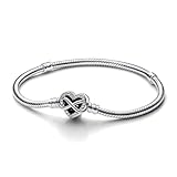 PANDORA Moments Armband aus Sterling-Silber mit Funkelndem Unendlichkeits-Herzverschluss und Zirkonia Steinen, kompatibel mit der Moments Kollektion, Größe: 21cm, 592645C01-21