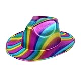 SUPTTING Regenbogen Hut Unisex Partyhut Bunt Glänzend Cowboyhut Festival Kopfbedeckung Karneval Kostüm Zubehör Pride Verkleidung Faschingshut Glitzer Partyausstattung für Fasching