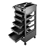 Kosmetikwagen Friseurwagen Rollwagen, Bedienungswagen Friseur, mit Rädern und 5 Schubladen, für Friseure, Friseure, Kosmetiker, Tätowierer – schwarz