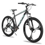 Hiland 26 Zoll Mountainbike MTB mit Aluminiumrahmen Scheibenbremse Federgabel 3 Speichenräder für Jugendliche Fahrrad Herren Damen Jungen Mädchen Schwarz Blau