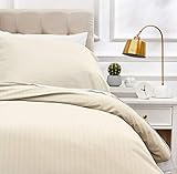 Amazon Basics 2-teiliges Deluxe-Mikrofaser-Bettwäsche-Set, Bettdeckenbezug 135 x 200 cm & 1 Kissenbezug 80 x 80 cm, Beige, gestreift