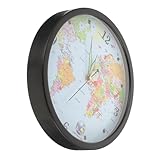 Zerodeko Retro Wanduhr Weltkarte Motiv Geräuschlos Batteriebetrieben Modernes Design für Wohnzimmer Schlafzimmer Büro Kreative Wanddekoration Kunststoffrahmen Schwarz