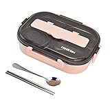 VINGVO Thermo Lunchbox, Lunchbox aus 304 Edelstahl, Kinder Brotdose, Box mit Fächern, Warmhaltebox für Essen, 1.3L Box mit Vier Fächern und Essstäbchen Löffel, für das
