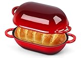 Homikit Schmortopf aus emailliertem Gusseisen zum Brotbacken, 2,8 QT ovaler Brotofentopf mit Deckel, Roter Sauerteig-Laib Eisen Dutch Oven Pfanne zum Braten Kochen