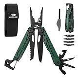 Mossy Oak Multifunktionszange, 27-in-1 Multitool Werkzeug, Faltbares Edelstahl Multifunktionswerkzeug, Multifunktionale Zange mit 4 Bits, Messer, für Wandern, Camping, Reparieren mit Tragtasche, Grün