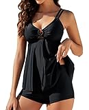 Genfien Damen Zweiteilig Badeanzug Push up Bademoden Bauchweg Tankini Set High Waist Beachwear Hotpants Badeanzug mit Zwei Trägern