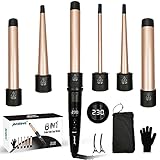 9-32mm Lockenstab mit Verschiedenen Aufsätzen - janelove 6 in 1 Lockenstab für Große Locken und Kleine Locken, 80°C-230°C Lockenstäb set für Kurze Haare mit Handschuhe & Nylontasche (Gold)