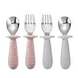 PandaEar 4 Stück Kinder Besteckset, Baby Besteck Esslernbesteck ab 1 jahr, Edelstahl Kinderlöffel Baby Gabel Kindergeschirr Set mit Silikon Halten Anti-Choke Design, BPA Frei