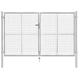 vidaXL Gartentor Gartentür Zauntor Gartenpforte Zauntür Hoftor Gartenzaun Tor Doppeltor Flügeltor Doppelflügeltor Verzinkter Stahl 306x200cm Silbern