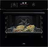 AEG Einbaubackofen – Serie 5 Ringheißluft: Gleichmäßige Garergebnisse auf 3 Ebenen – Pyrolyse Selbstreinigung – 45 Automatikprogramme – LED-Touchdisplay – Schnellaufheizung – Schwarz – TU5PB40WSK