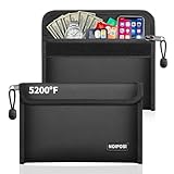 Noiposi 2er Pack Feuerfeste Tasche(21,5x14cm,5200℉), 8-lagige Wärmedämmung Feuerfeste Geldtasche mit Kartenschlitz, Kleine Bargeldbeutel mit Reißverschluss für Bargeld,Quittung,Rechnung,Reisepass