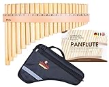 Plaschke Panflöte, Holz-Riemen Design, Set Tasche und Lehr-Buch 22 Töne C-Dur