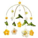 Mobile Baby Waldtiere, Frische Blumen und Bienen, Holz Baby Mobile babybett spielzeug mit Wollknäuel, Windspiel baby für Kinderzimmer Deko, Neugeborenen Geschenk