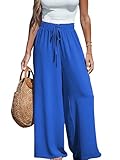 ISTOVO Damenhose mit Weitem Bein, Hohe Taille, Leinen, Lounge-Strandüberzug, Fließende Hose Blau S