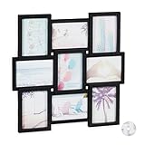 Relaxdays Bilderrahmen Collage, für 9 Bilder, Hoch- oder Querformat, Wand, Kunststoffrahmen, HxB: 54 x 54 cm, schwarz
