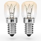 greate.® Backofenlampe E14 15W - 2er Pack Ofenlampe bis 300 Grad hitzebeständig für Backofen, Grillöfen, Salzlampe, Mikrowelle - Glühbirne Backofen mit T22 Kapsel, 75 Lumen & 2700K - Ofen Lampe