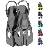 Khroom Schnorchelflossen verstellbar für Kinder Damen Herren | Kurze Tauchflossen & Flippers zum Schnorcheln Schwimmen Tauchen | leichte Schwimmflossen für Urlaub & Pool (Schwarz 32-36