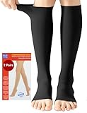 2 Paar Medizinische Kompressionsstrümpfe Damen & Herren 20-30 mmHg, Klasse 2, Offene Spitze Abgestufte Unterstützung Stützstrümpfe für Krampfadern Ödeme Flug (2x Schwarz, L)