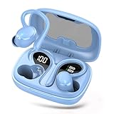 Bluetooth Kopfhörer Sport, Bluetooth 5.3 Kopfhörer Kabellos mit HD Mic,HiFi Stereo Tiefer Bass, 72 Std Spielzeit, Dual LED-Anzeige, IP7 Wasserdicht in Ear Ohrhörer mit Ohrhaken(Azurblau)