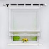 Joyswahl Weißes Raffrollo in Leinen-Optik Leinenstruktur halbtransparentes Raffrollo mit Schlaufen Unifarbiges Schals Fenster Gardine BxH 100x140cm 1 Stück