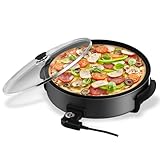 Scheffler Elektrische pfanne elektrisch Pizzapfanne 41cm Elektropfanne mit decke,Multifunktionspfanne mit Antihaftbeschichtet,5 Einstellbare Temperaturen,13L,1500W(EPP38-A)