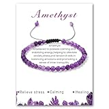 LOCCY Echtes Naturstein Armband für Damen, 4mm Verstellbare Natursteinarmband Perlenarmband Yoga Armband für Fraun Mädchen für Muttertag Geburtstag Valentinstag Weihnachten Geschenke (Amethyst)