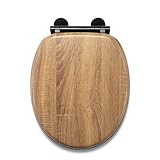 Croydex Ontario WC-Sitz aus Holz mit Absenkautomatik – Schnellverschluss für einfache Reinigung und verstellbare Scharniere mit oberen und unteren Befestigungen, antibakterielle Sitzfläche und