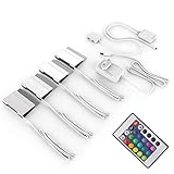 B.K.Licht - LED Glasboden Strip mit Fernbedienung, buntes RGB Licht, dimmbar, LED Streifen, Leiste, Zimmer deko, Band, Lichtleiste, Schrankbeleuchtung, Beleuchtung, 4x2,5x10 cm, Chrom