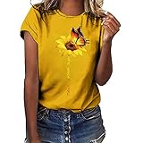 PPangUDing T-Shirt Damen Sommer Mode Sonnenblume Gedruckt Rundhals Kurzarm Lose Casual Oberteile Bluse Tops Kurzarmshirt Tanktops Sommertops