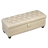 Weiße PU-Leder-Polsterbank für Eingangsbereich, Wohnzimmer, Schlafzimmer, Holz-Fußhocker, Schuhschrank, Sitz mit Hocker, Flur, Pouffe Stuhl (120 x 45 x 45 cm)