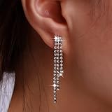 Atentuyi Silberne Strass Quasten Ohrringe Glänzende lange Kronleuchter Ohrringe Strass Ketten Tropfen Ohrringe Strass Linear Tropfen Ohrringe Kristall Linear Ohrringe Schmuck für Frauen und Mädchen