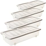 2friends Unterbett Aufbewahrungsbox Flach, 4er Set Unterbettkommoden, 32 Liter mit Rollen, Transparent Bettkasten, Deckel, Clip-Verschlüssen, Aufbewahrung, Unterbettbox