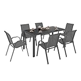 IDMarket - Gartenmöbel-Set Madrid, Tisch 150 cm und 6 stapelbare Stühle, anthrazitgrau